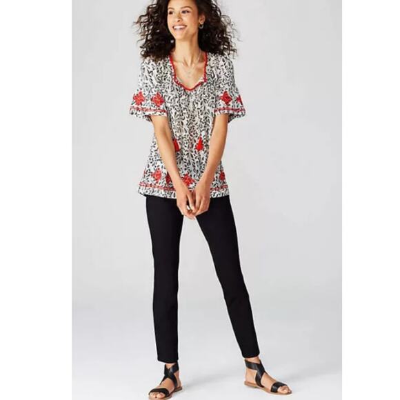 J. Jill Embroidered Pintuck Top Red Black White Size L Petite - Picture 10 of 13